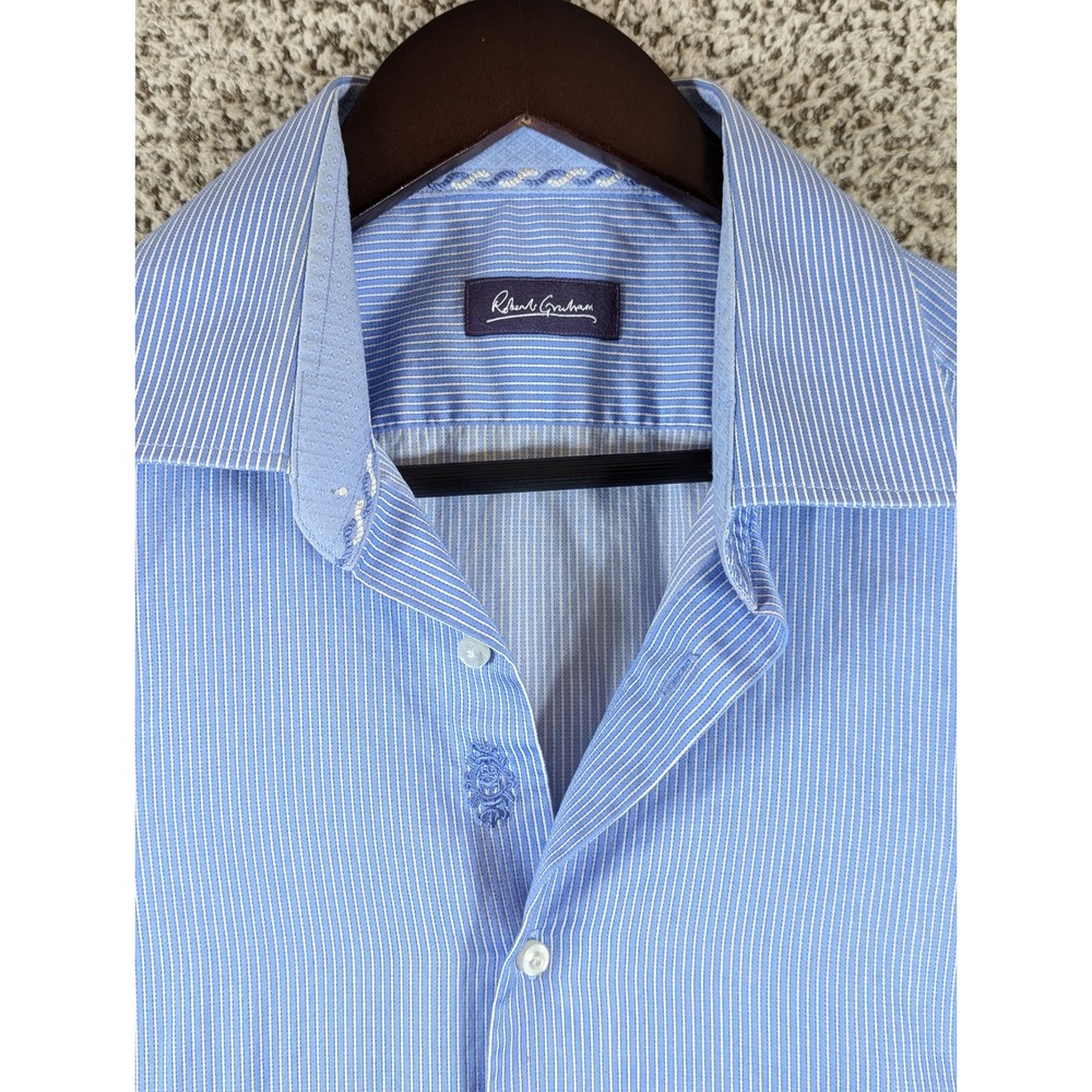 Robert Graham Striped Dress Shirt Tailored Fit Button Down Collar Size 16